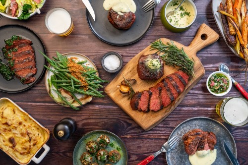 Plant-based steak on a table.