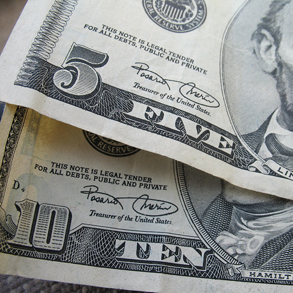 Five and ten dollar bill