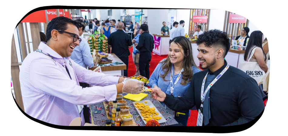 attendees and exhibitors trying products